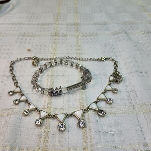 Source Unknown Silver-Tone Crystal Triangle Pendant Necklace Set - White/Clear